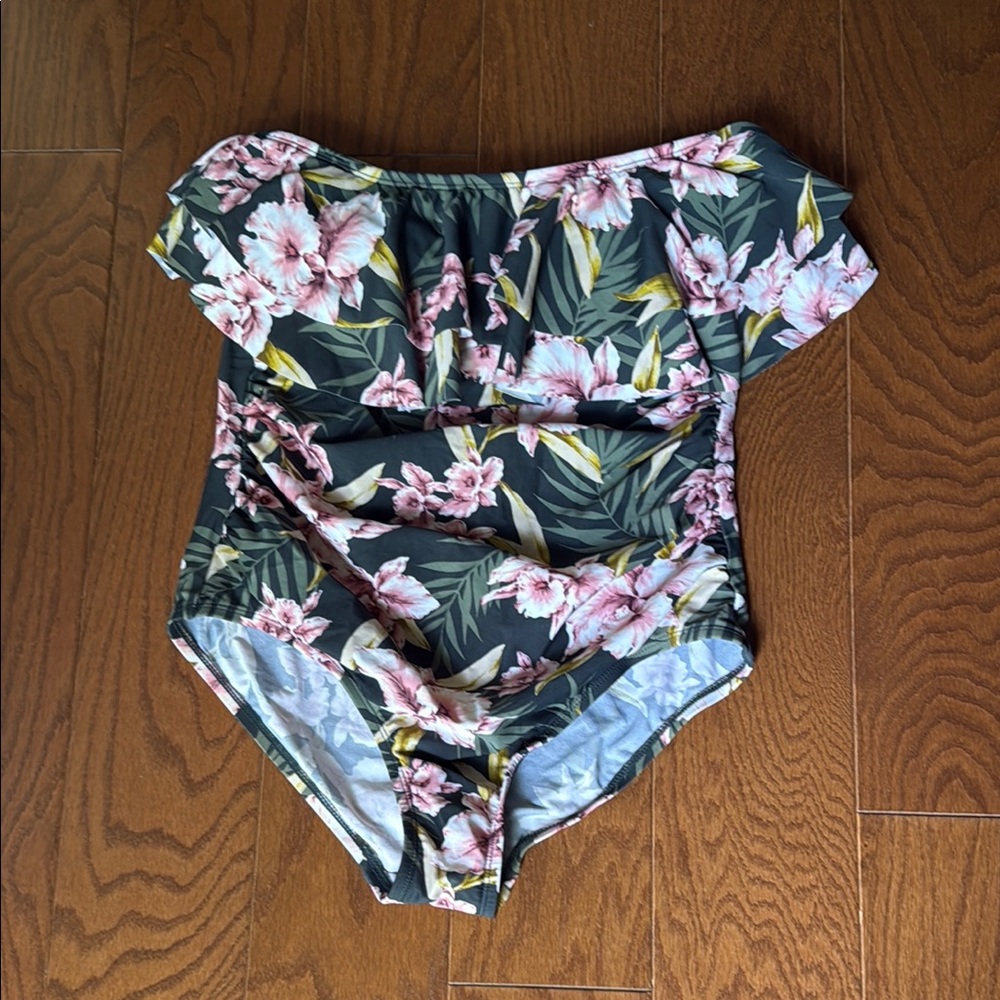 Kona Sol Floral One Piece Swimsuit - Black and Pink